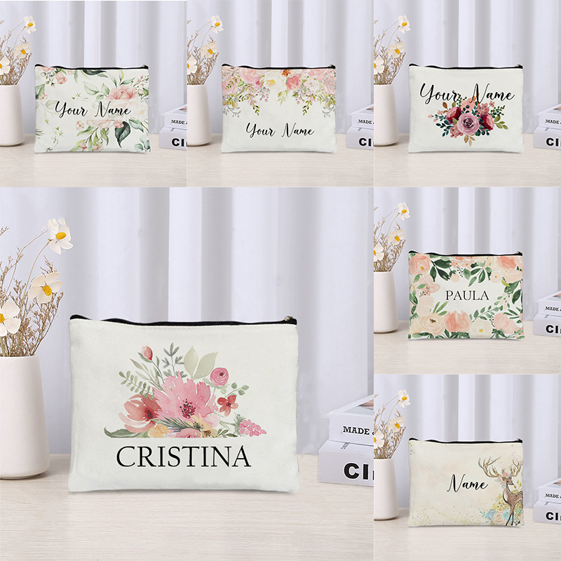 Luxury Ziploc Bags - Custom Name Florals Travel Makeup Organizer