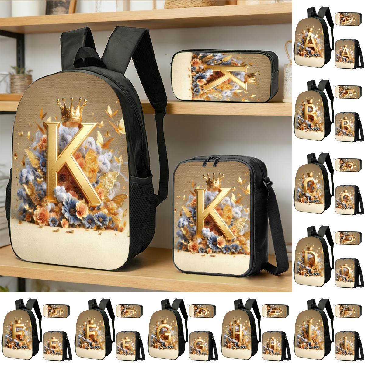 Golden 'K' Crown Floral Design - Luxury Bags Com ulasan dan harga