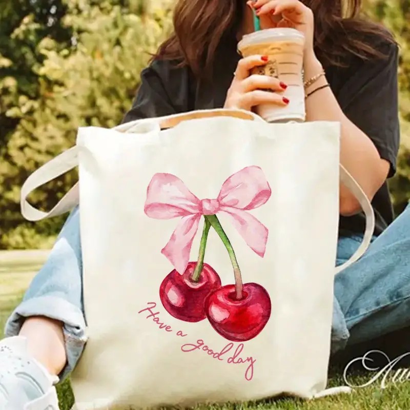 Canvas Tote Bag with Cherry Bo - Canvas Tote Designer ulasan dan harga