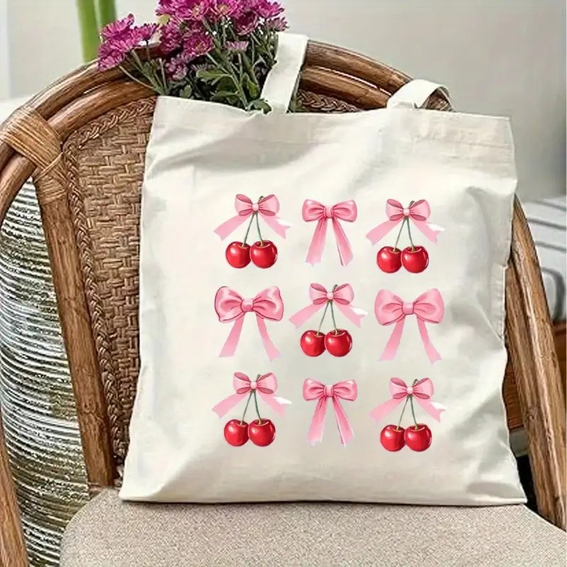 Canvas Tote Bag with Cherry Bo - Canvas Tote Designer ulasan dan harga