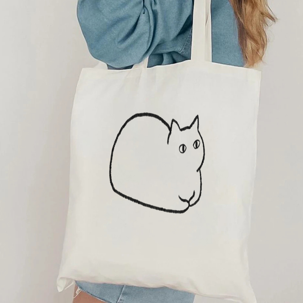 Minimalist Cat Line Art Canvas - Canvas Tote Designer ulasan dan harga