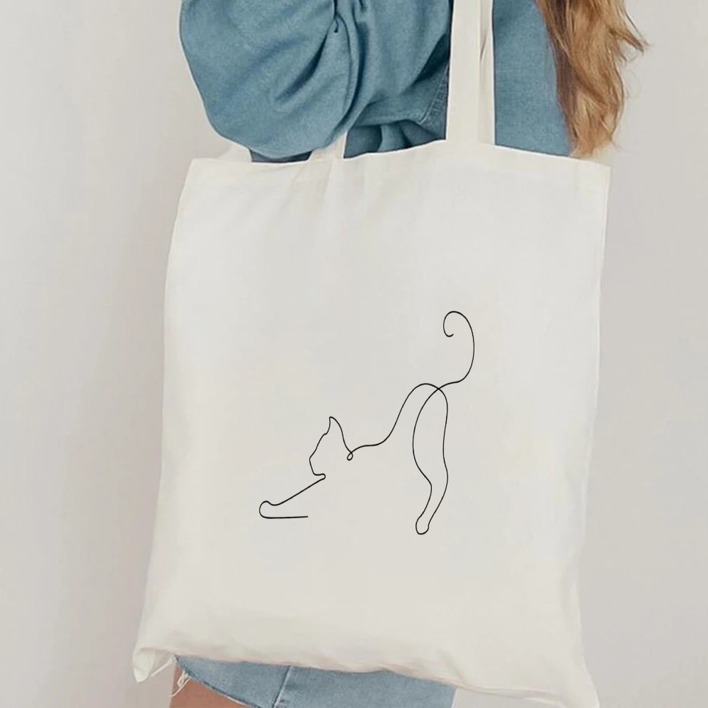 Minimalist Cat Line Art Canvas - Canvas Tote Designer ulasan dan harga
